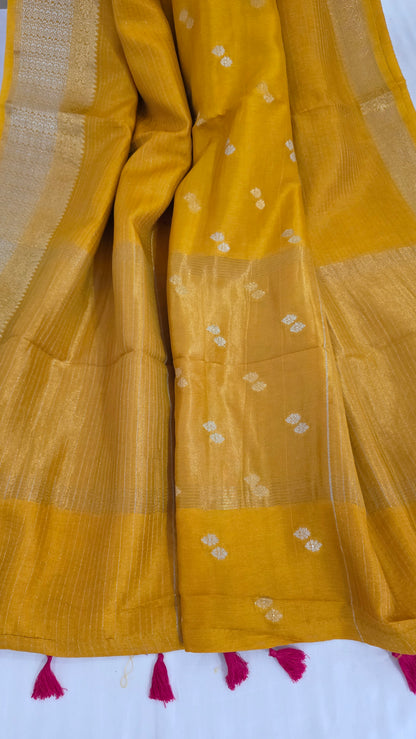 Yellow Banarasi silk bird weave
