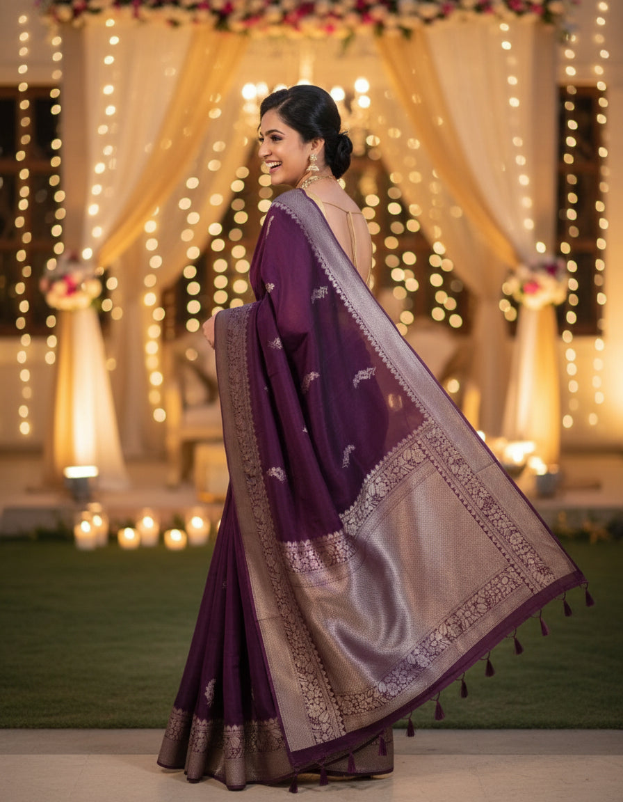 Green Semi Banarasi silk bird weave