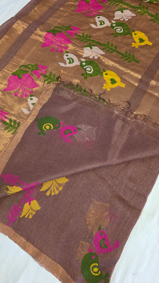 Brown Linen tissue silk | Bird weave