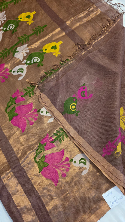 Brown Linen tissue silk | Bird weave