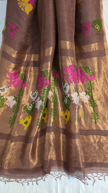 Brown Linen tissue silk | Bird weave