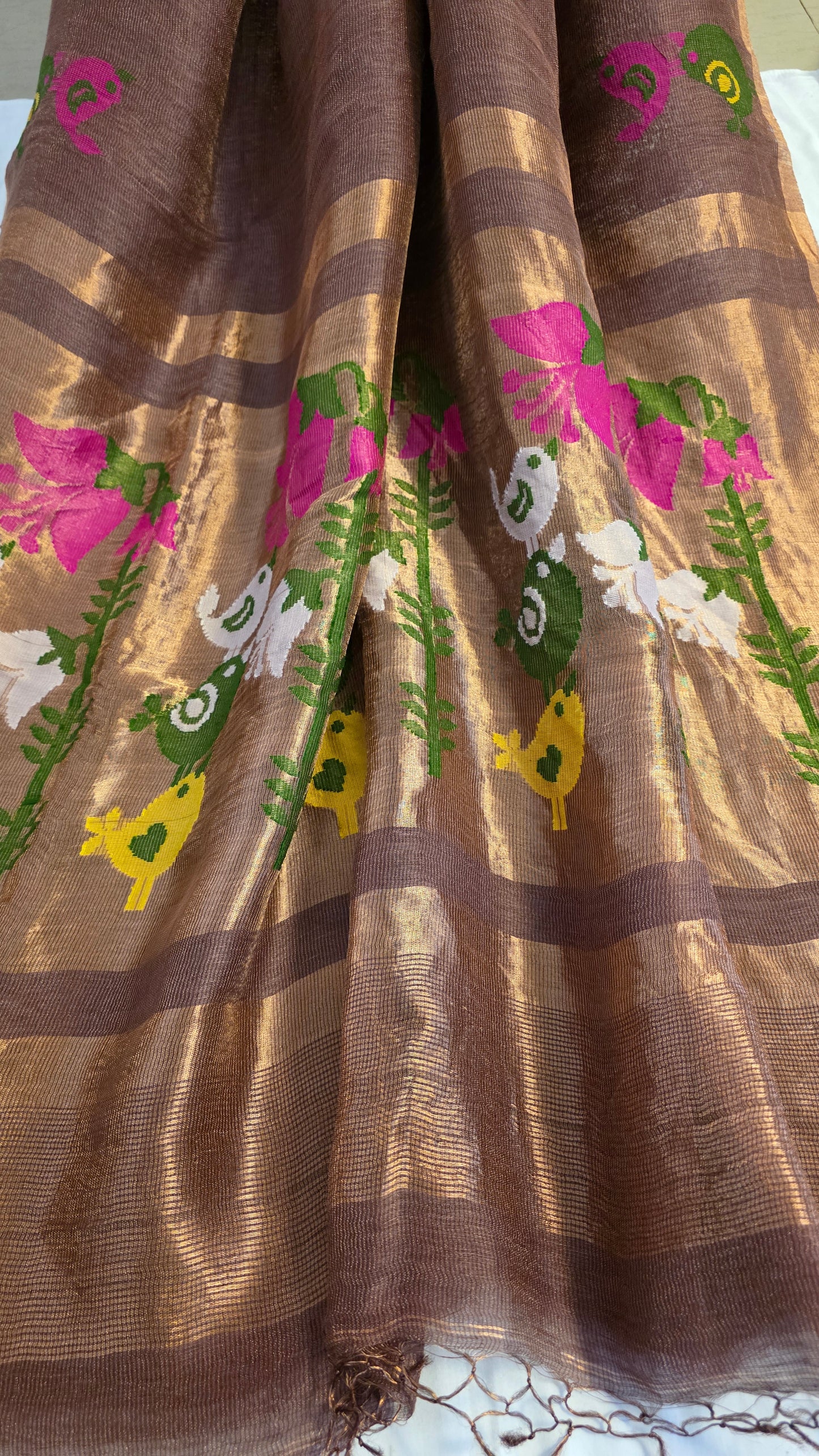 Brown Linen tissue silk | Bird weave