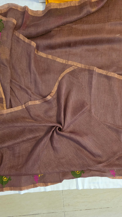 Brown Linen tissue silk | Bird weave