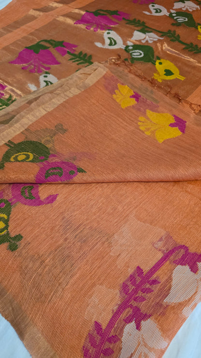 Peach Linen tissue silk | Bird weave