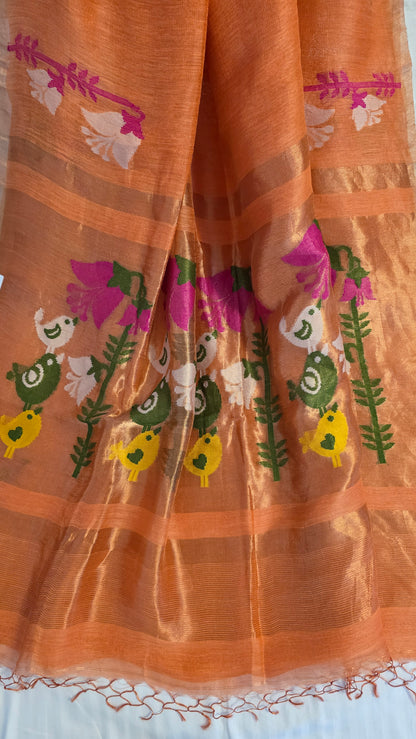Peach Linen tissue silk | Bird weave