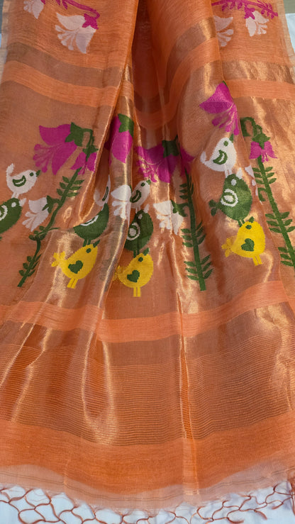 Peach Linen tissue silk | Bird weave