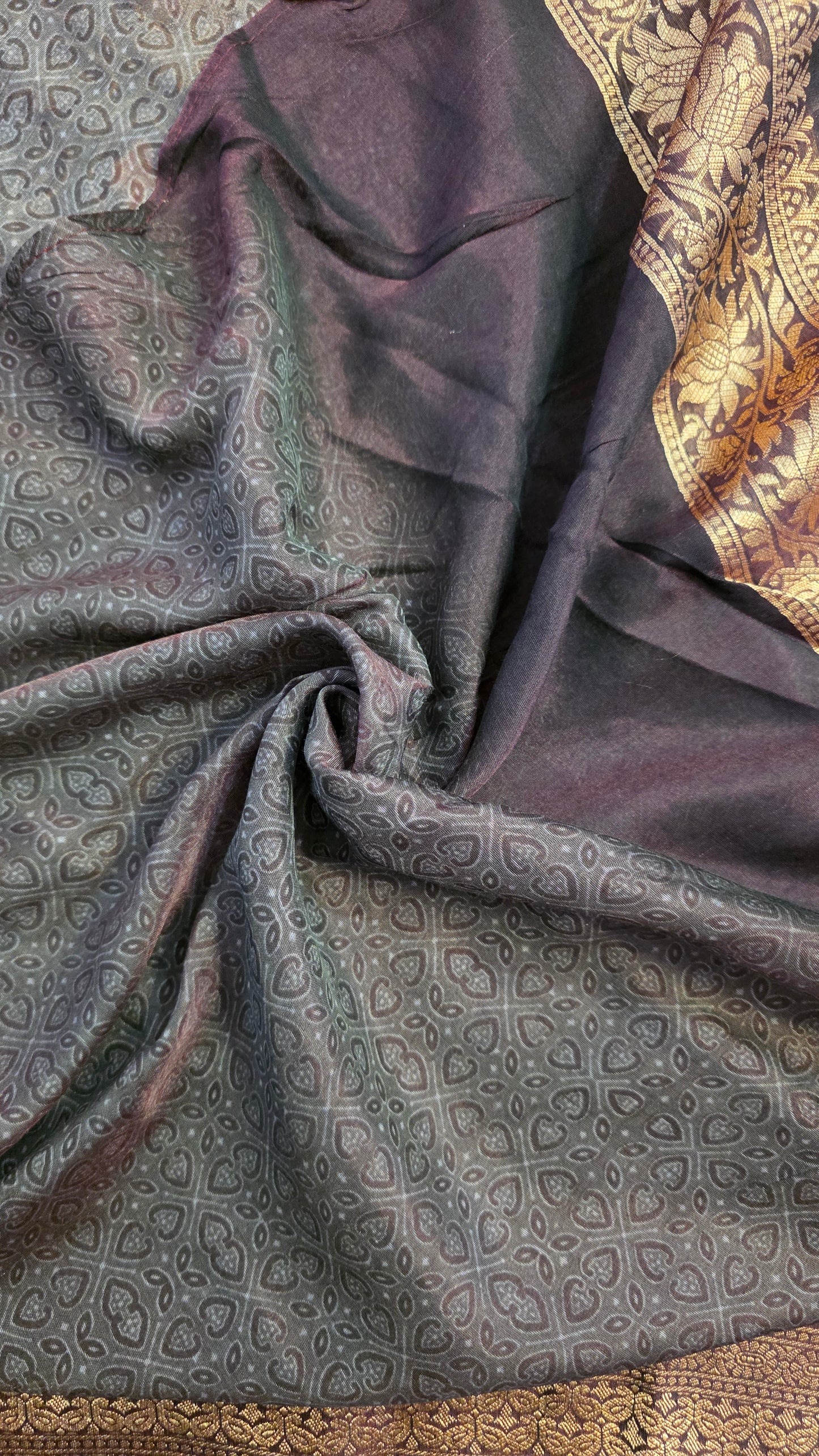 Grey Ajrakh pattern Banarasi Silk Saree