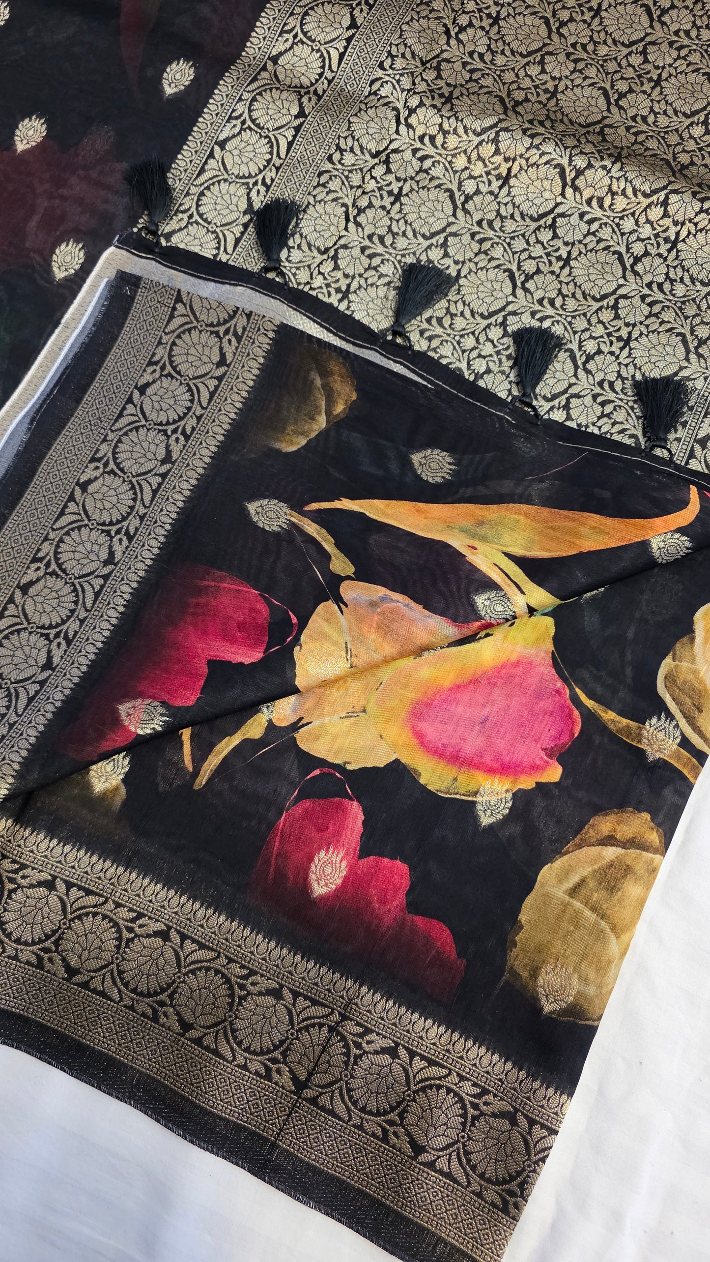 Black Tussar silk with Banarasi Pallu