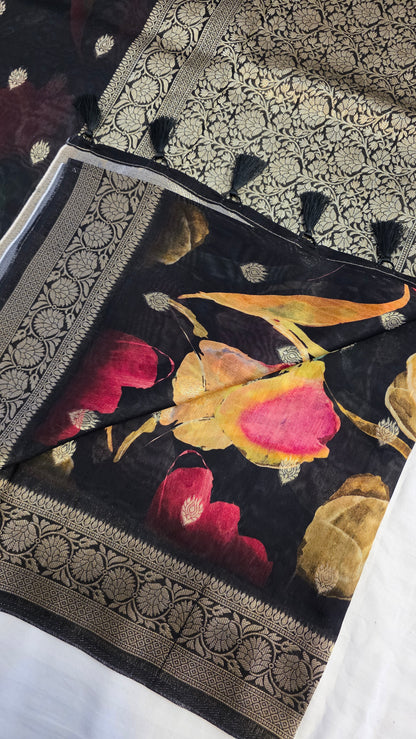 Black Tussar silk with Banarasi Pallu