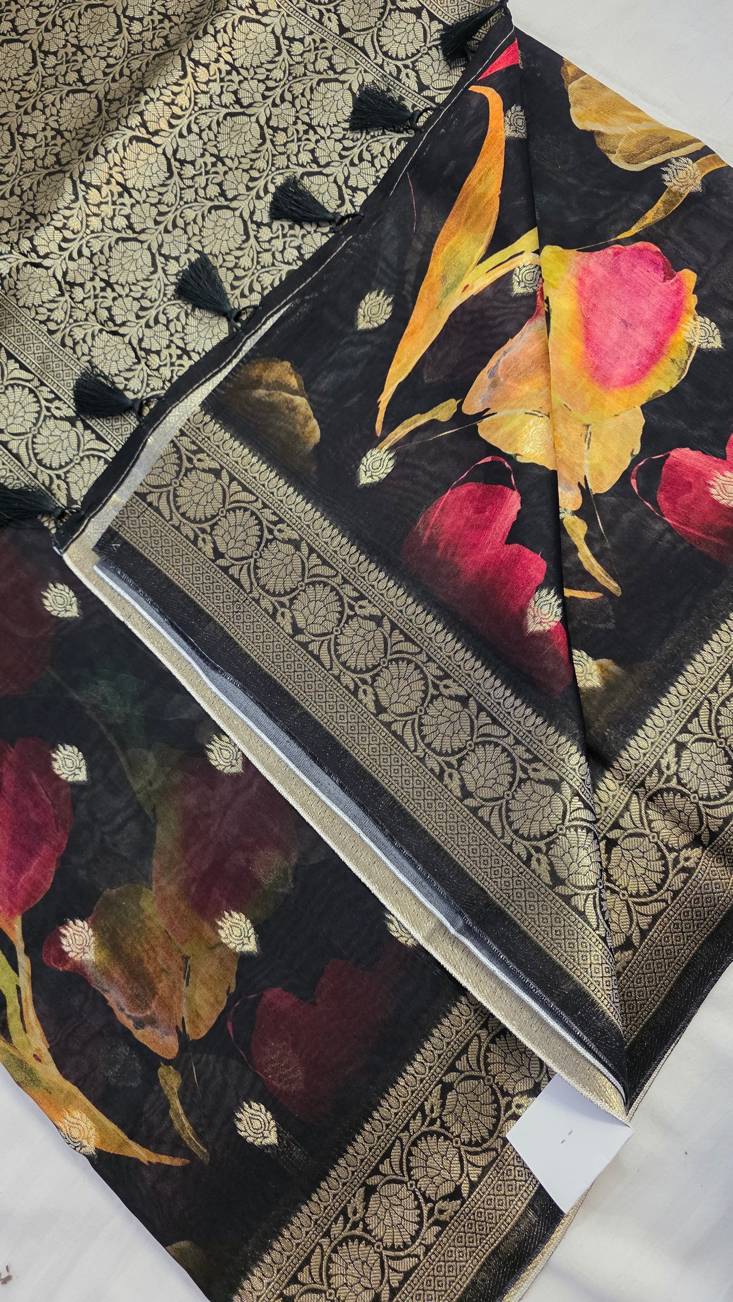 Black Tussar silk with Banarasi Pallu