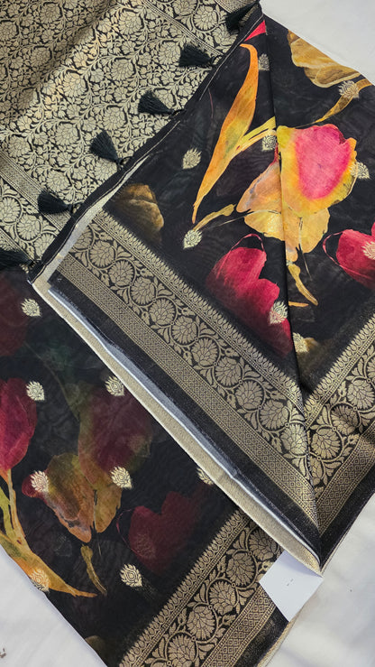 Black Tussar silk with Banarasi Pallu