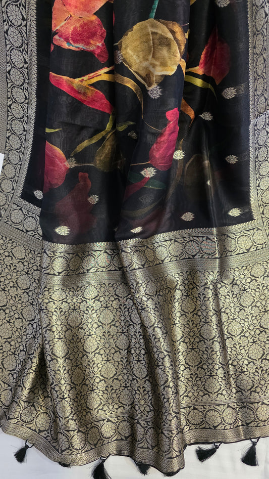 Black Tussar silk with Banarasi Pallu