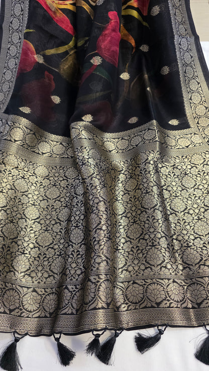 Black Tussar silk with Banarasi Pallu