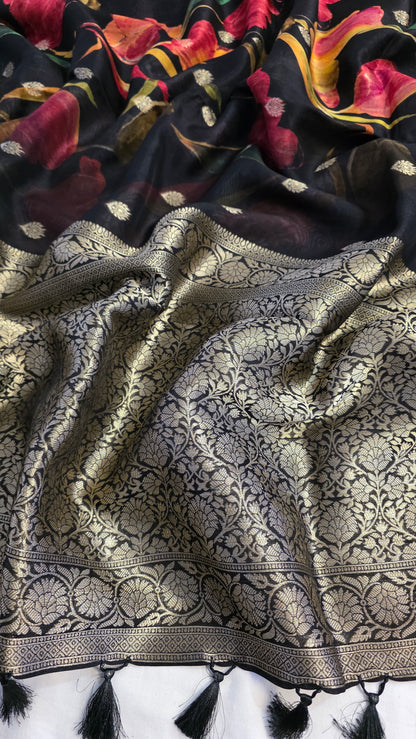 Black Tussar silk with Banarasi Pallu