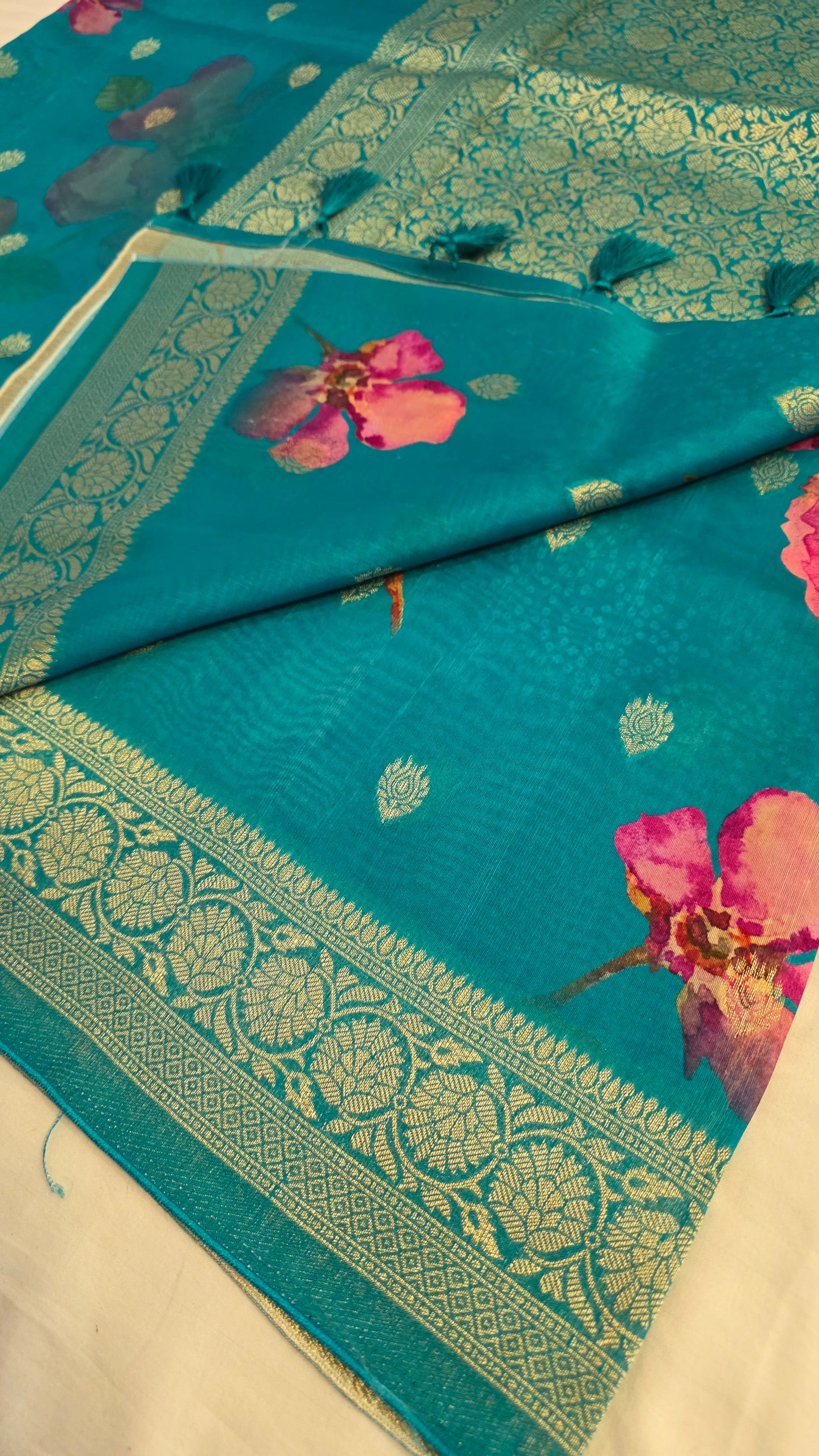Blue Tussar silk with Banarasi Pallu