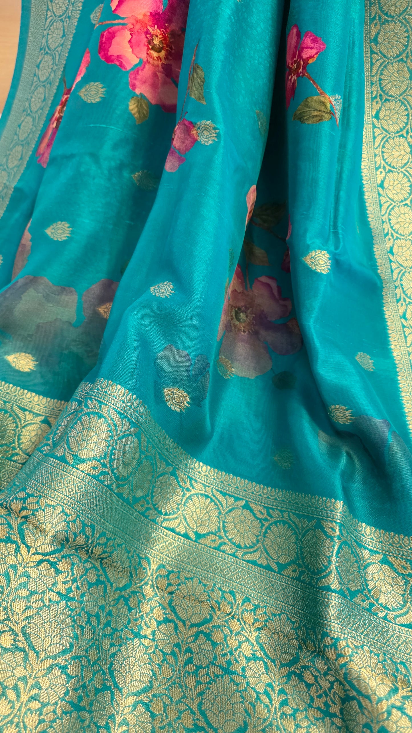 Blue Tussar silk with Banarasi Pallu