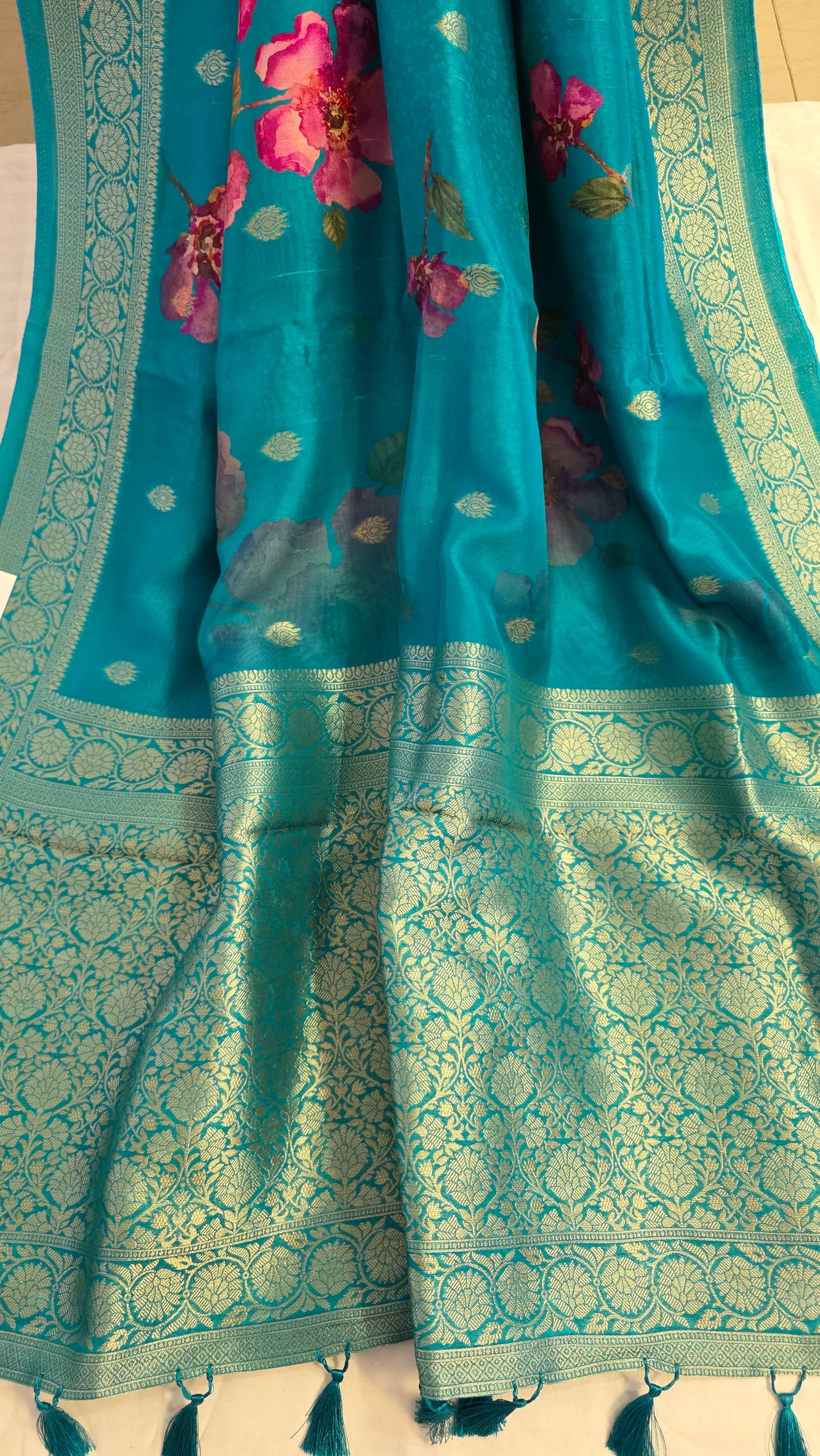 Blue Tussar silk with Banarasi Pallu