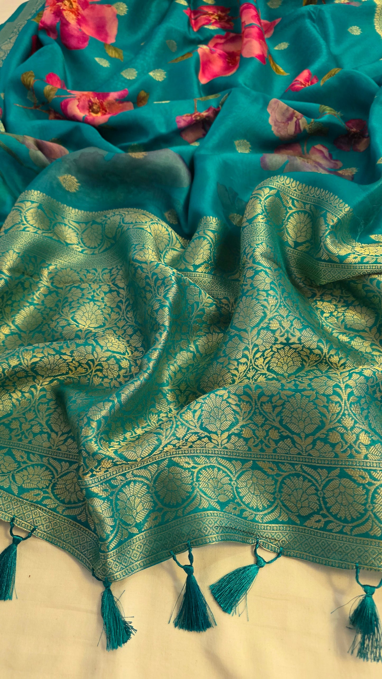 Blue Tussar silk with Banarasi Pallu