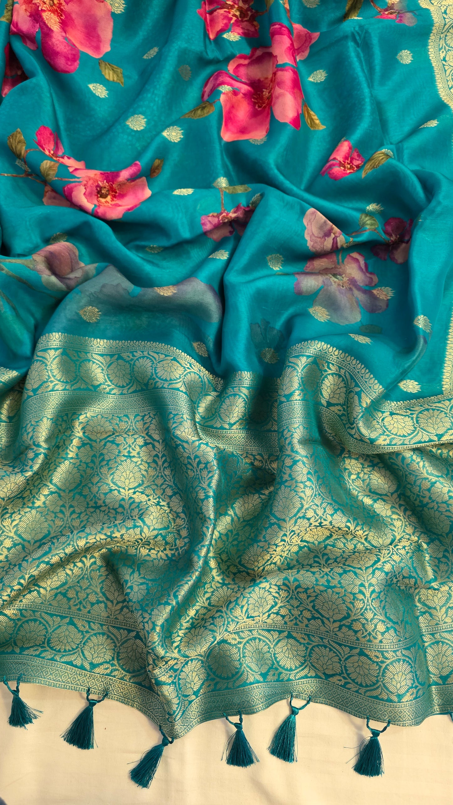 Blue Tussar silk with Banarasi Pallu