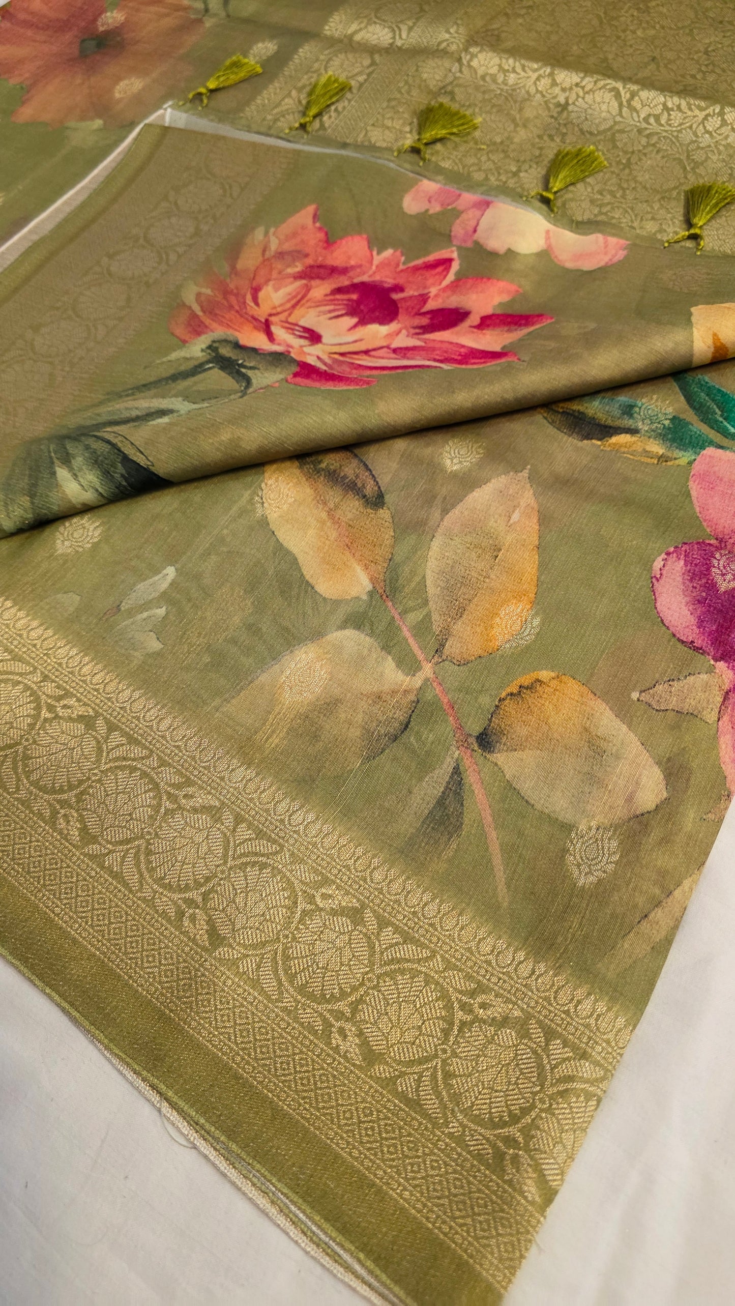 Green Tussar silk with Banarasi Pallu
