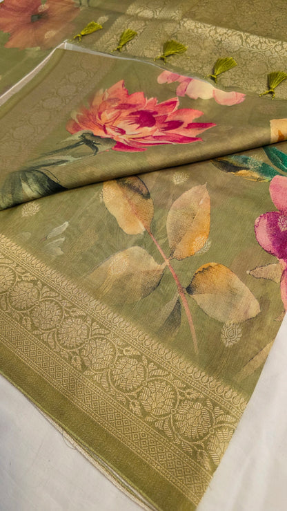 Green Tussar silk with Banarasi Pallu