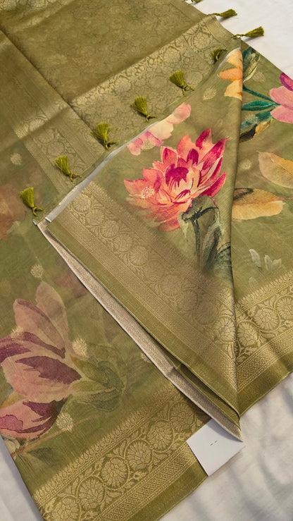 Green Tussar silk with Banarasi Pallu