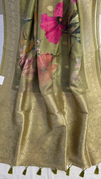 Green Tussar silk with Banarasi Pallu
