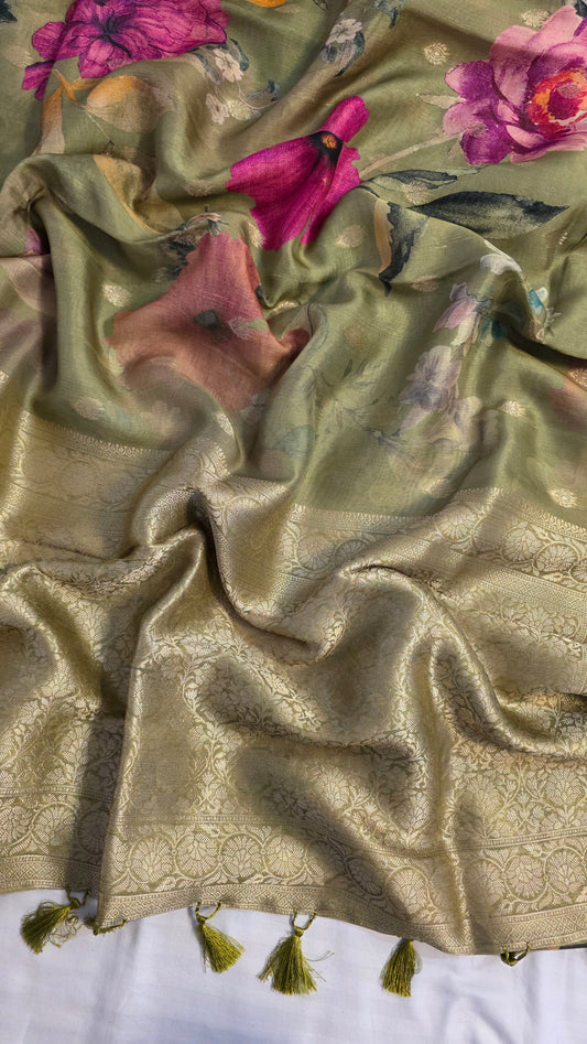 Green Tussar silk with Banarasi Pallu