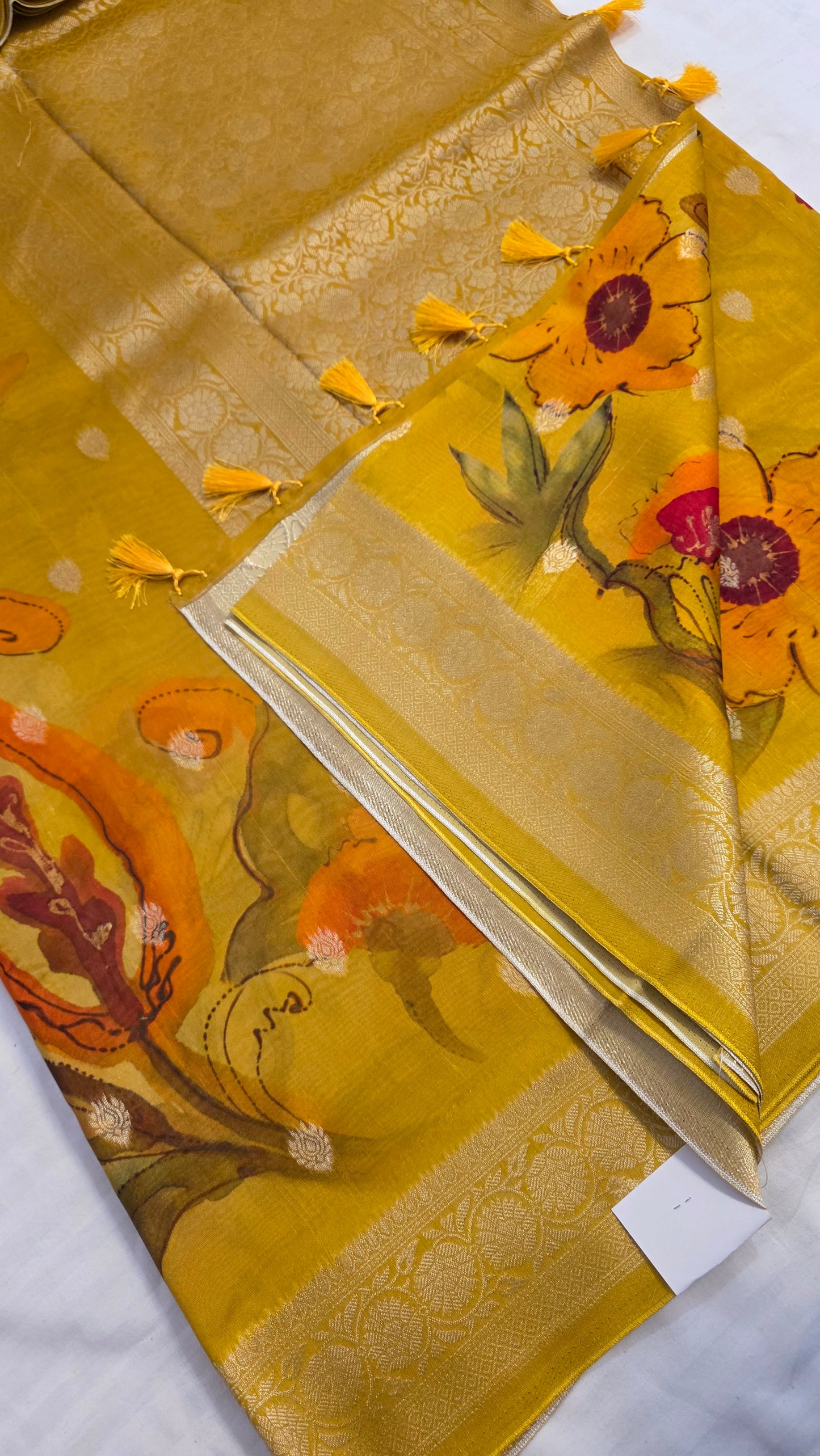 Yellow Tussar silk with Banarasi Pallu