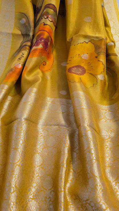 Yellow Tussar silk with Banarasi Pallu
