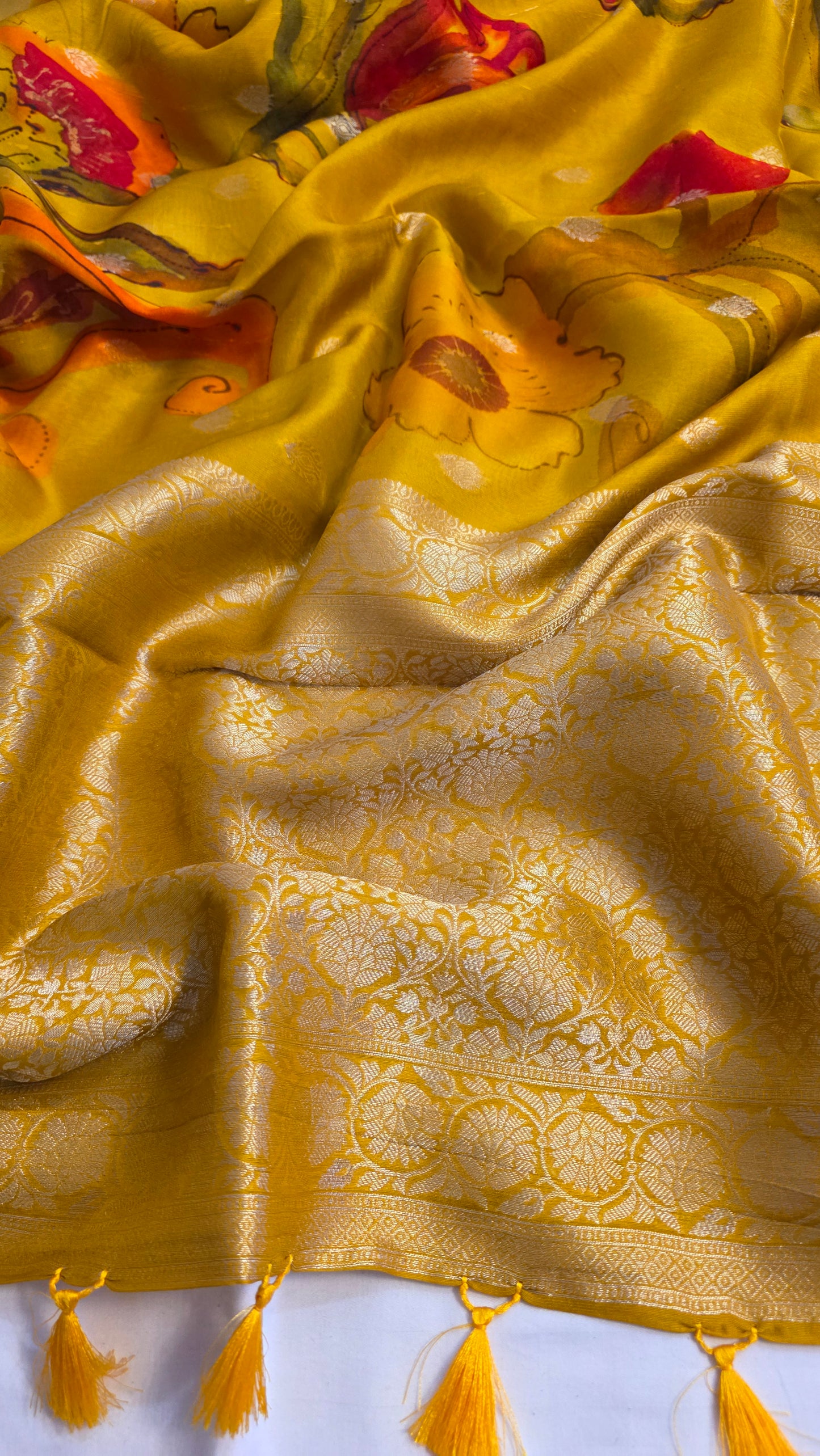 Yellow Tussar silk with Banarasi Pallu