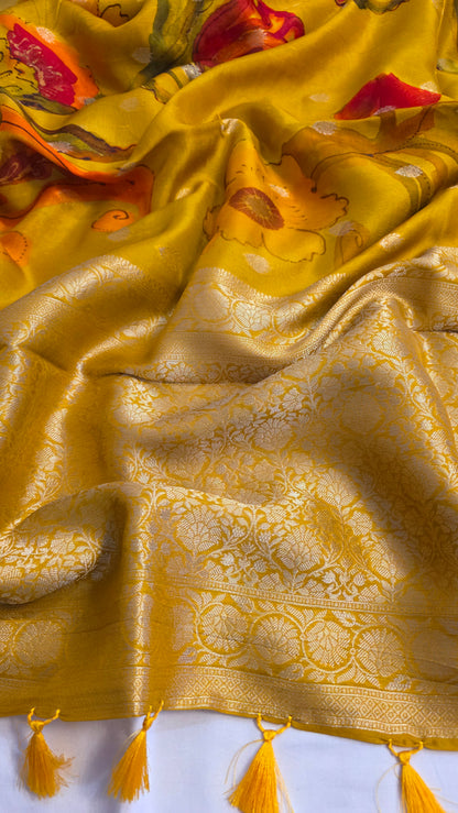 Yellow Tussar silk with Banarasi Pallu