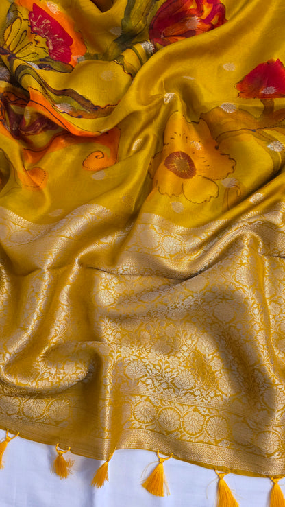 Yellow Tussar silk with Banarasi Pallu