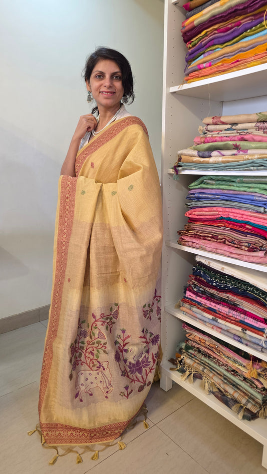 Yellow Pichwai Munga Silk Jamdani