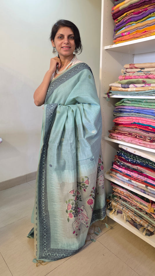 Blue Pichwai Munga Silk Jamdani