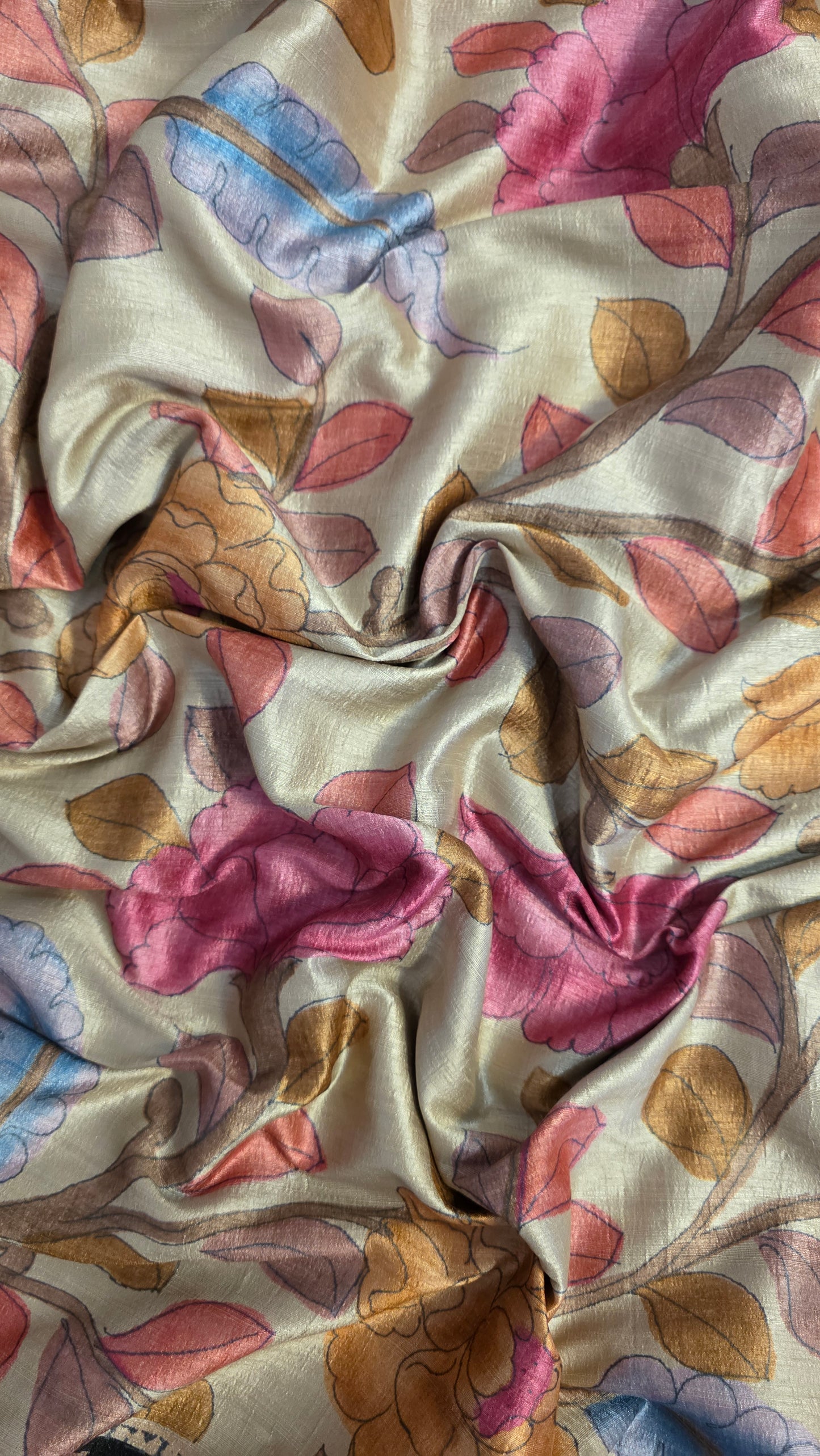 Ivory / brown Tussar silk Kalamkari design Saree