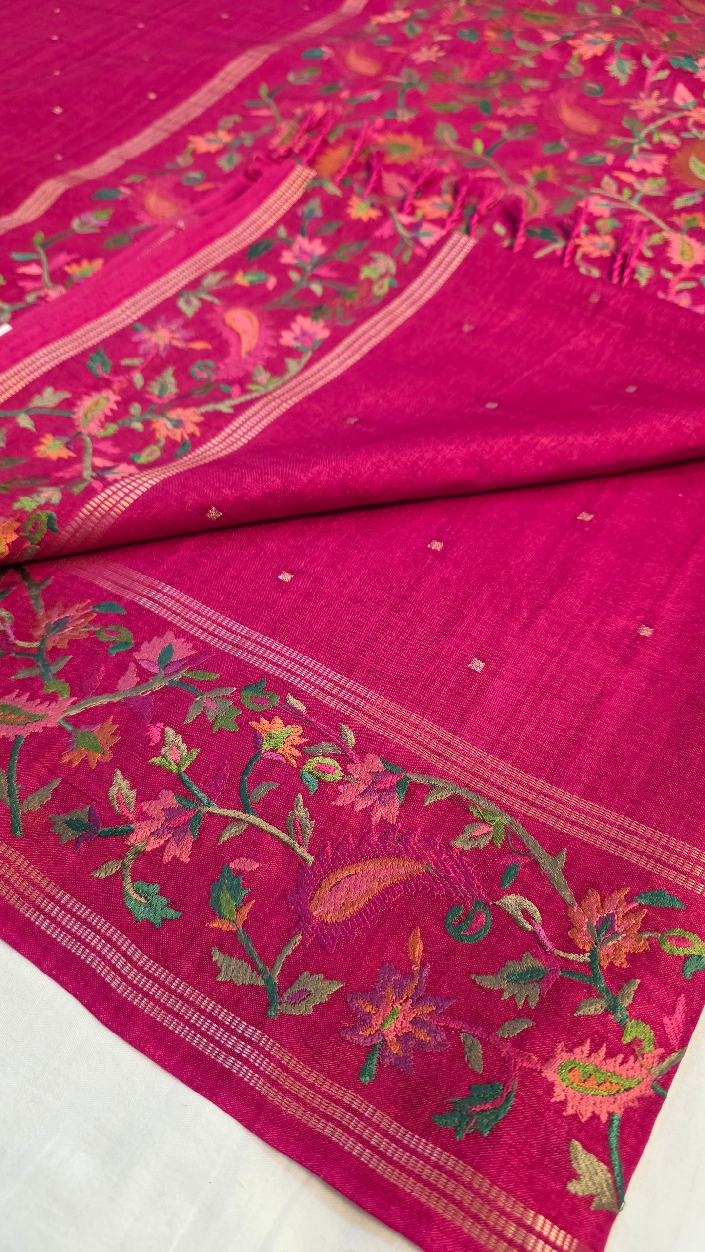 Pink Tussar kashmiri thread work Saree