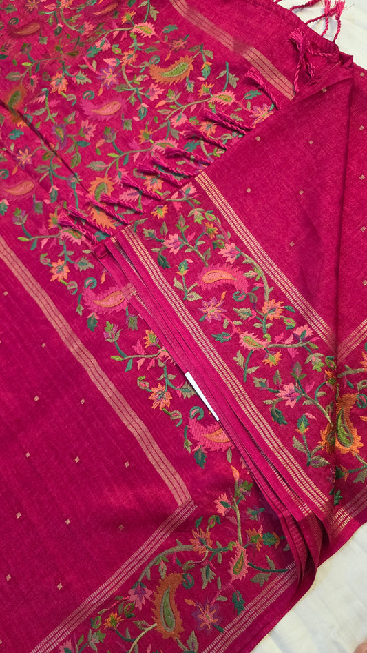 Pink Tussar kashmiri thread work Saree