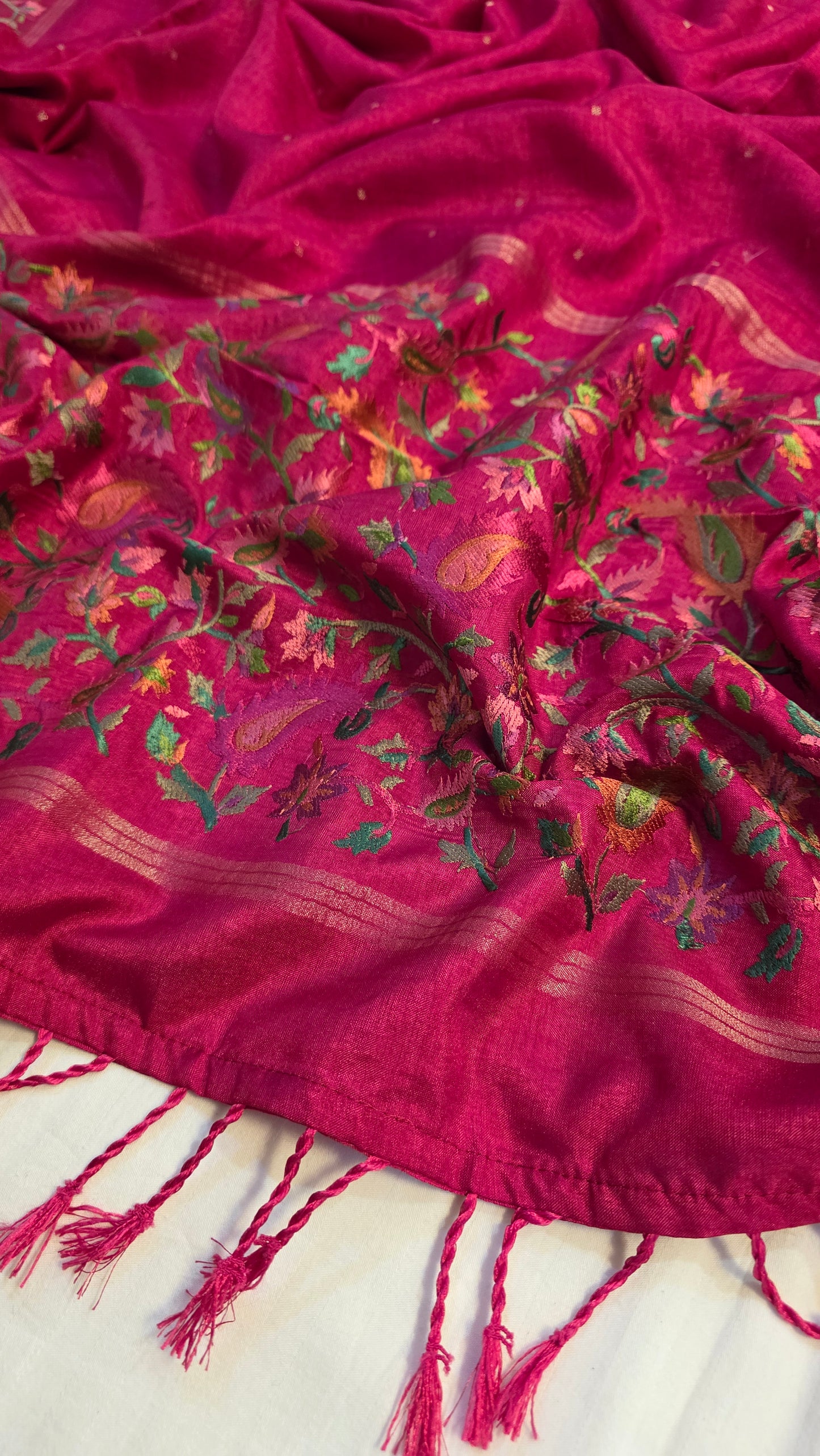 Pink Tussar kashmiri thread work Saree