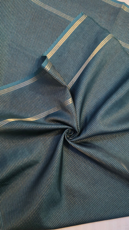 Teal green Tussar kashmiri thread work Saree