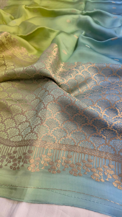 Shaded Blue/ Green Satin Silk Saree