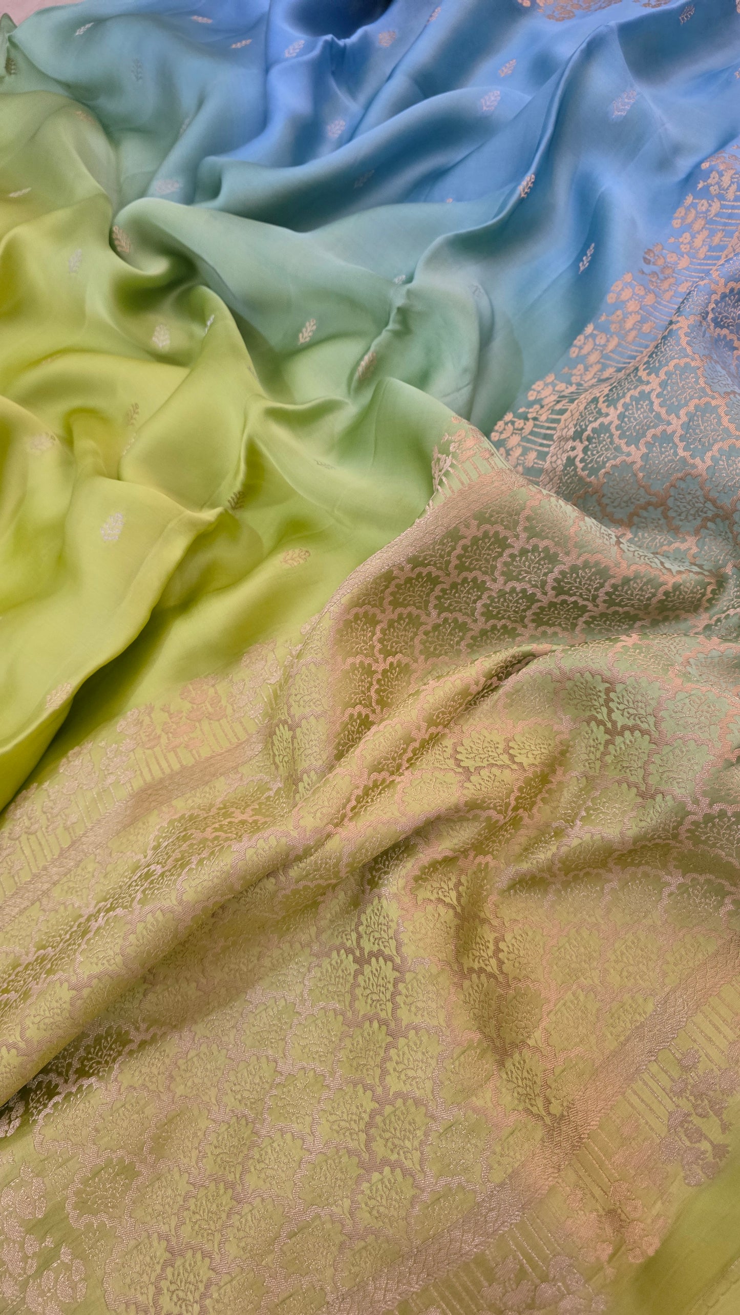 Shaded Blue/ Green Satin Silk Saree