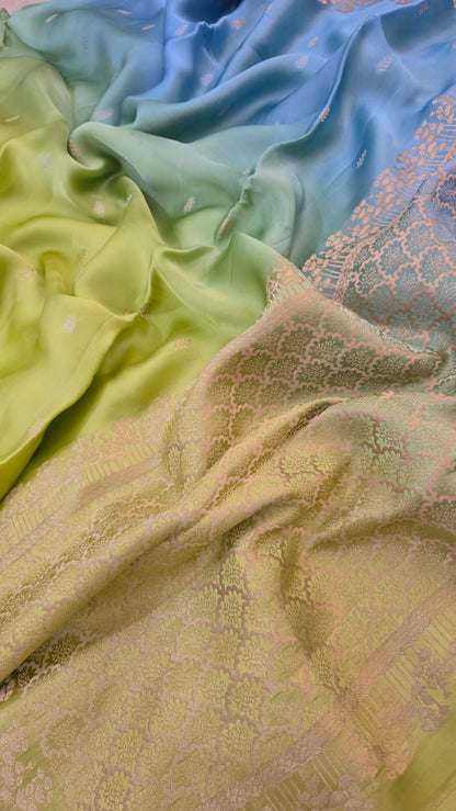 Shaded Blue/ Green Satin Silk Saree