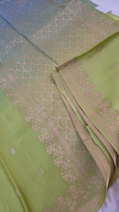 Shaded Blue/ Green Satin Silk Saree