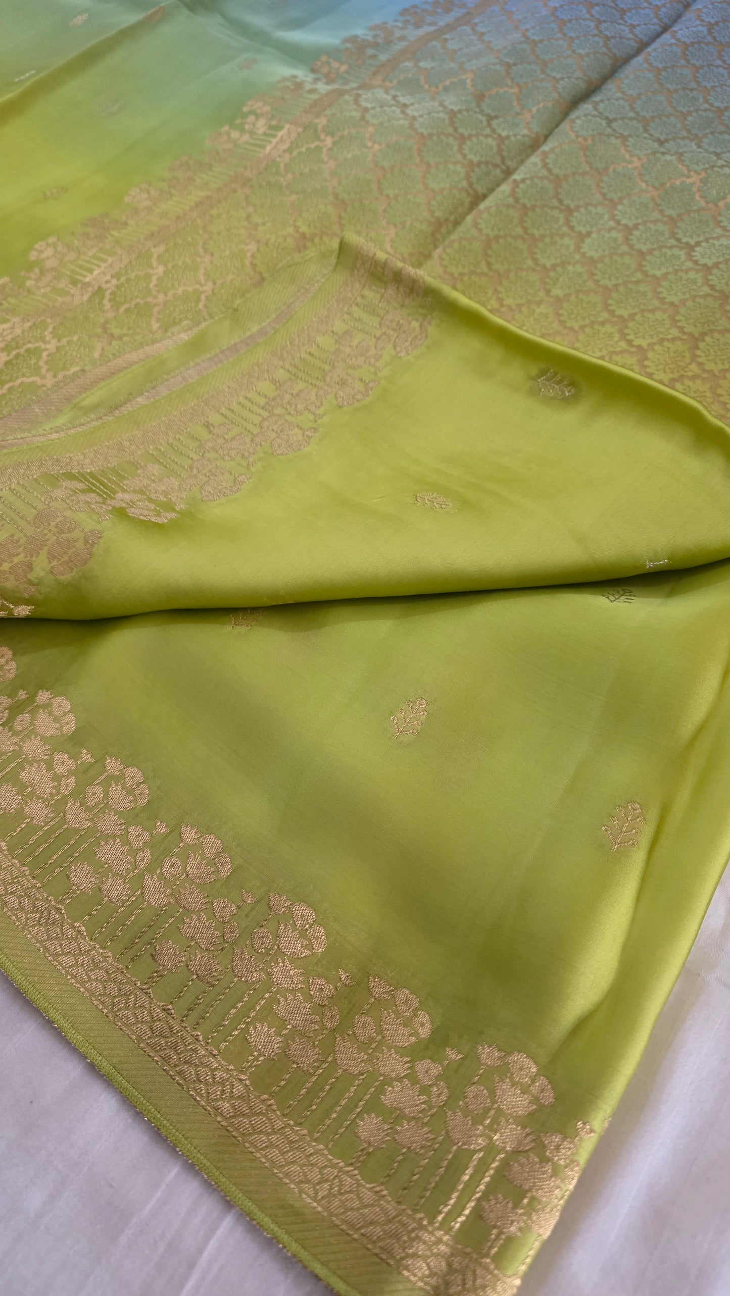 Shaded Blue/ Green Satin Silk Saree
