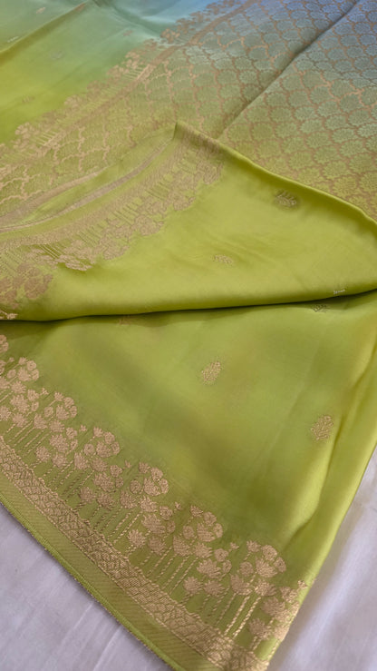 Shaded Blue/ Green Satin Silk Saree