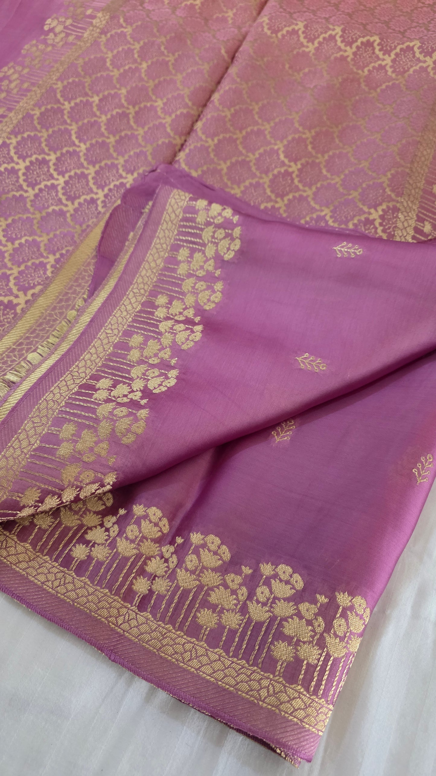 Shaded pink/ Lavender Satin Silk Saree