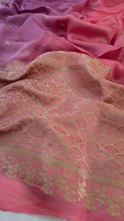Shaded pink/ Lavender Satin Silk Saree