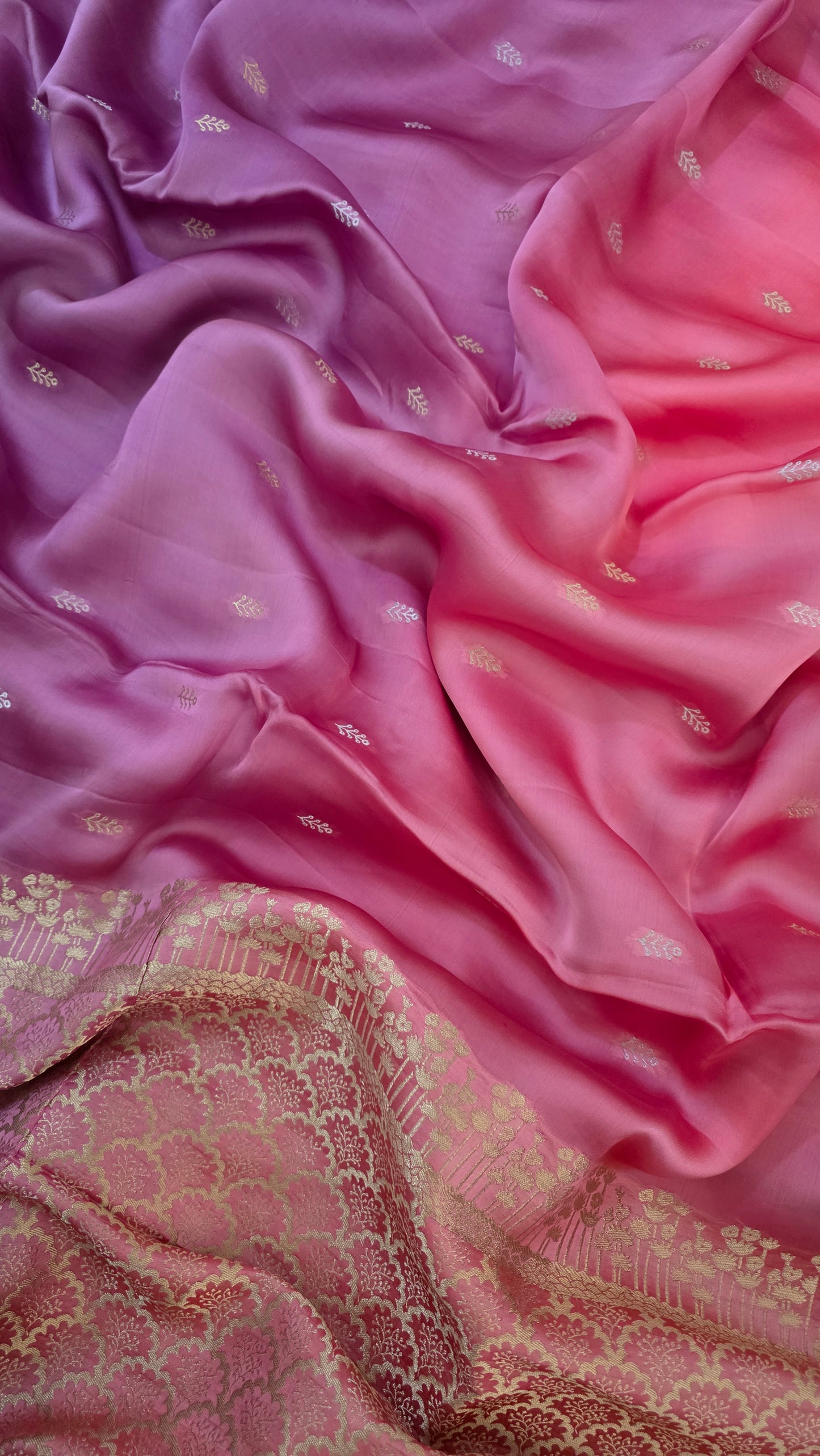 Shaded pink/ Lavender Satin Silk Saree