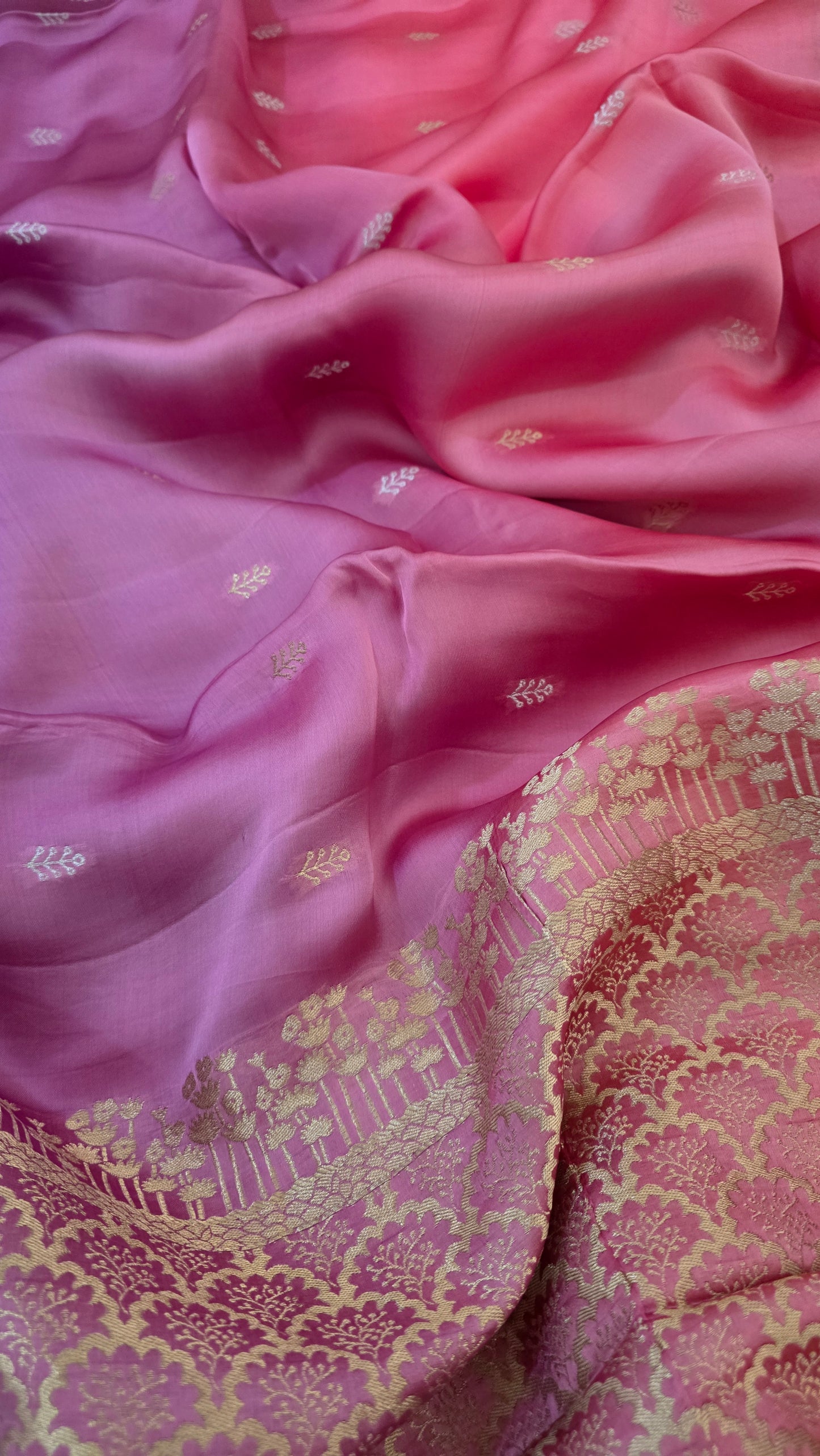 Shaded pink/ Lavender Satin Silk Saree
